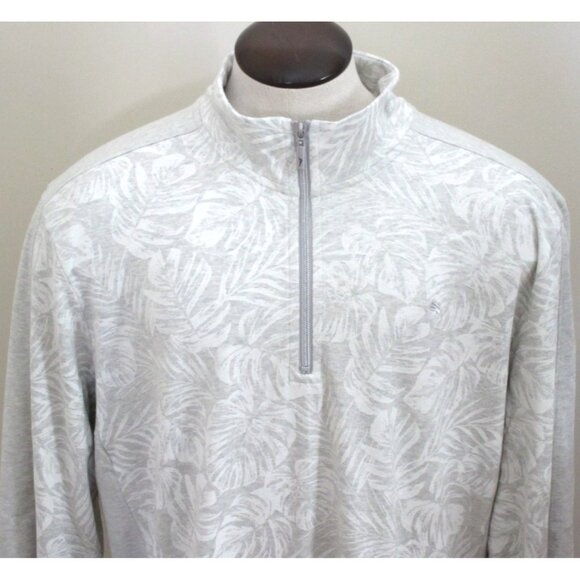 Men's Tommy Bahama 1/4 zipper Mock Neck PO sweatshirt Grey Floral Size 2XL NWT - Picture 2 of 7